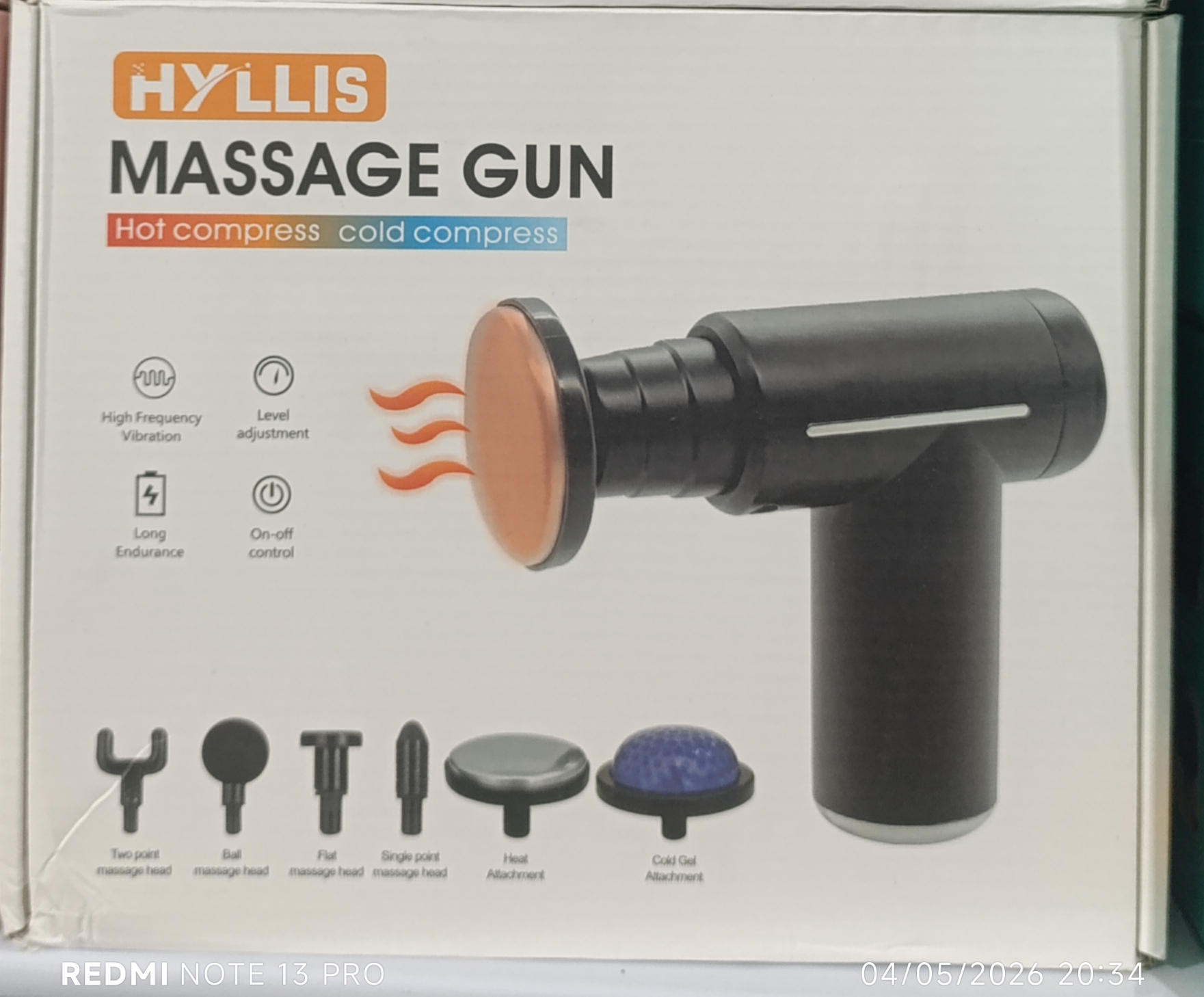 ماساژور تفنگی HYLLIS مدل Hot & Cold با ۶ سری ماساژ، کمپرس گرم و سرد و نمایشگر دیجیتال